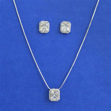American Diamond Classic Pendant Set with Rhodium Plating