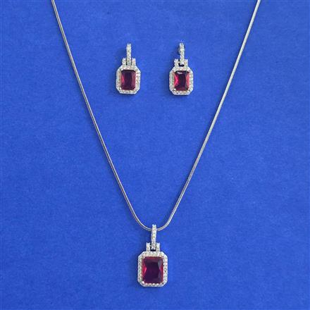 American Diamond Classic Pendant Set with Rhodium Plating