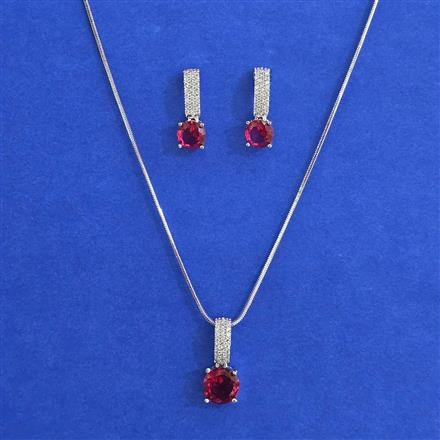 American Diamond Classic Pendant Set with Rhodium Plating