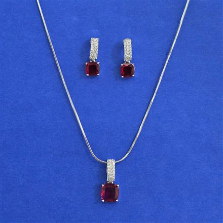 American Diamond Classic Pendant Set with Rhodium Plating
