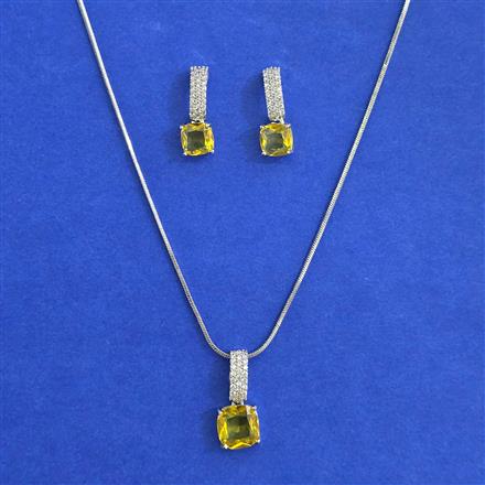 American Diamond Classic Pendant Set with Rhodium Plating