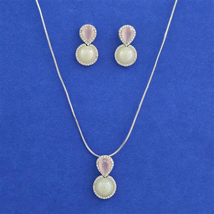 American Diamond Classic Pendant Set with Rhodium Plating