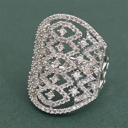 American Diamond Adjustable Ring with Rhodium Plating Mehndi Plating Carat Plating