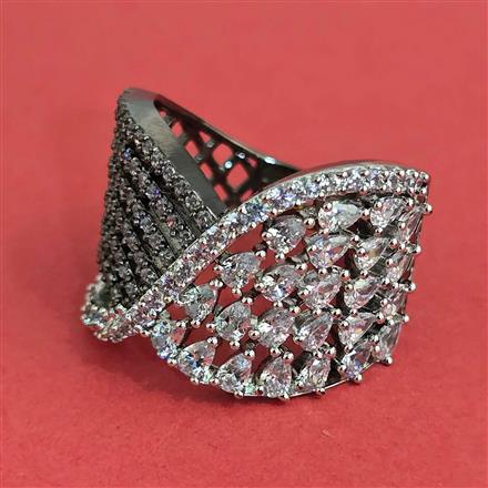 American Diamond Adjustable Ring with Black Plating