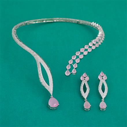 American Diamond Hasli Necklace with Rhodium Plating