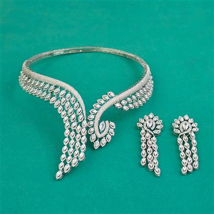 American Diamond Hasli Necklace with Rhodium Plating 2 Tone Plating