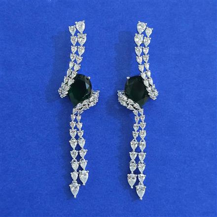 American Diamond Long Earring with Rhodium Plating