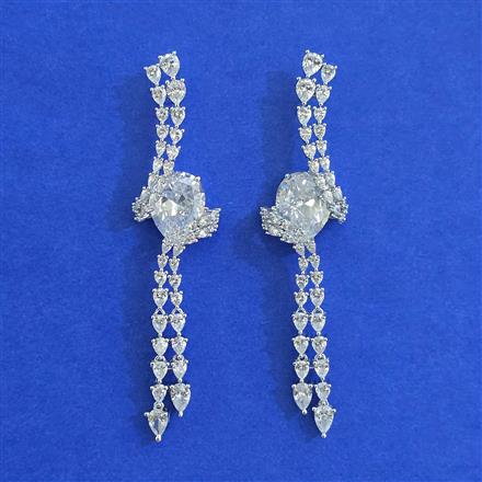 American Diamond Long Earring with Rhodium Plating