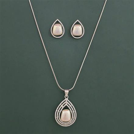 American Diamond Classic Pendant Set with Rhodium Plating