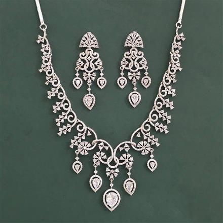 American Diamond Classic Necklace with Rhodium Plating 2 Tone Plating