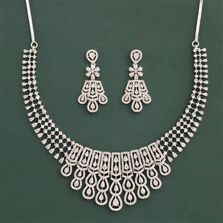 American Diamond Classic Necklace with Rhodium Plating Mehndi Plating