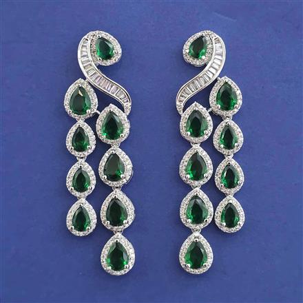 American Diamond Long Earring with Rhodium Plating