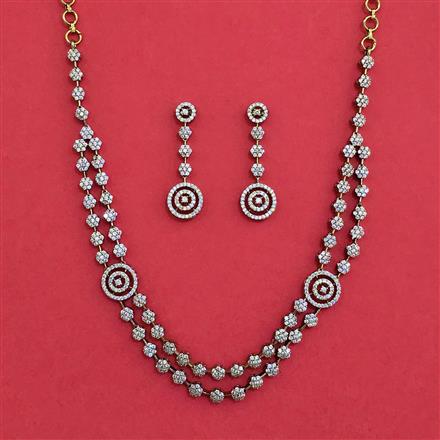 American Diamond Classic Necklace with Rhodium Plating Mehndi Plating