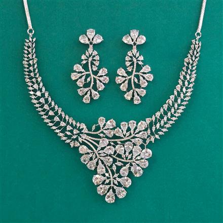 American Diamond Classic Necklace with Rhodium Plating