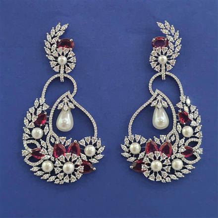 American Diamond Long Earring with Rhodium Plating