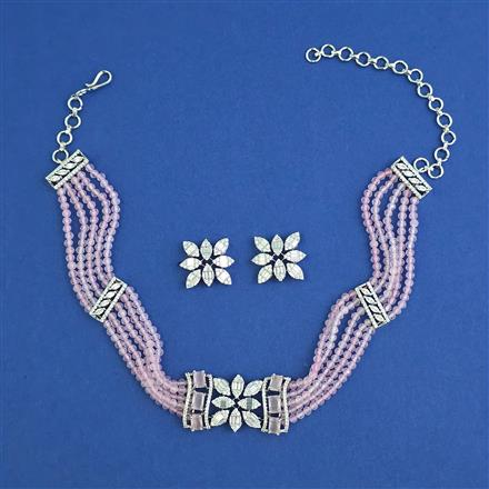 American Diamond Choker Necklace with Rhodium Plating