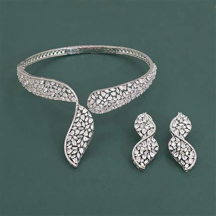 American Diamond Hasli Necklace with Rhodium Plating 2 Tone Plating Mehndi Plating