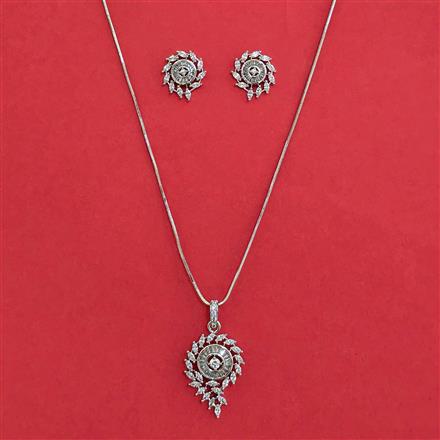 American Diamond Classic Pendant Set with Rhodium Plating