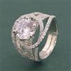 American Diamond Adjustable Ring With Mehndi Plating 2 Tone Plating Rhodium Plating