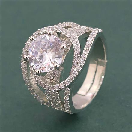 American Diamond Adjustable Ring With Mehndi Plating 2 Tone Plating Rhodium Plating