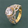 American Diamond Adjustable Ring With Mehndi Plating 2 Tone Plating Rhodium Plating