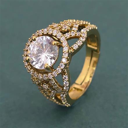 American Diamond Adjustable Ring With Mehndi Plating 2 Tone Plating Rhodium Plating