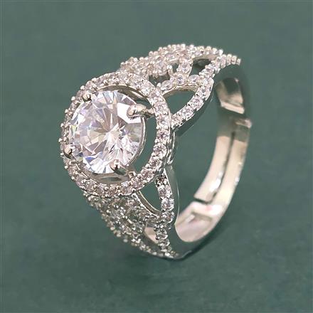 American Diamond Adjustable Ring With Mehndi Plating 2 Tone Plating Rhodium Plating