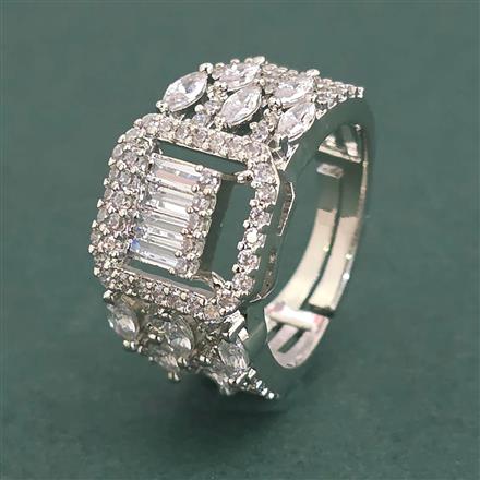American Diamond Adjustable Ring With Mehndi Plating 2 Tone Plating Rhodium Plating