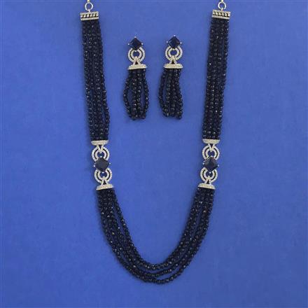 American Diamond Long Necklace with Rhodium Plating