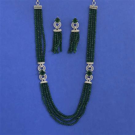 American Diamond Long Necklace with Rhodium Plating
