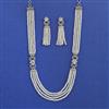 American Diamond Long Necklace with Rhodium Plating