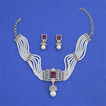 American Diamond Choker Necklace with 2 Tone Plating