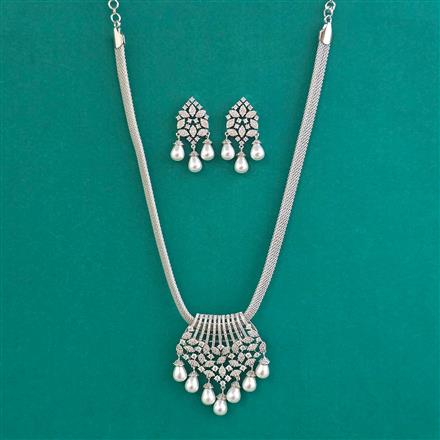 American Diamond Classic Pendant Set with Rhodium Plating 2 Tone Plating