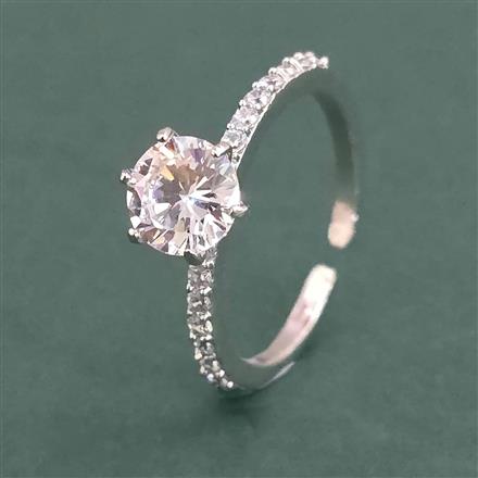 American Diamond Adjustable Ring with Rhodium Plating 2 Tone Plating Mehndi Plating