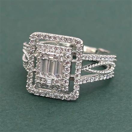 American Diamond Adjustable Ring with Rhodium Plating 2 Tone Plating Mehndi Plating