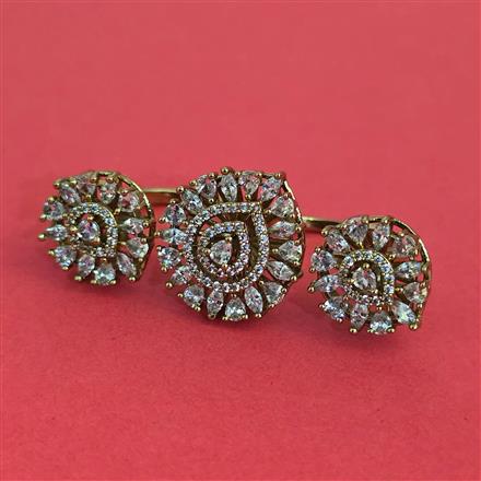 American Diamond Adjustable Ring with Mehndi Plating