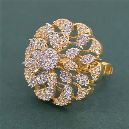American Diamond Adjustable Ring with Rhodium Plating 2 Tone Plating Mehndi Plating