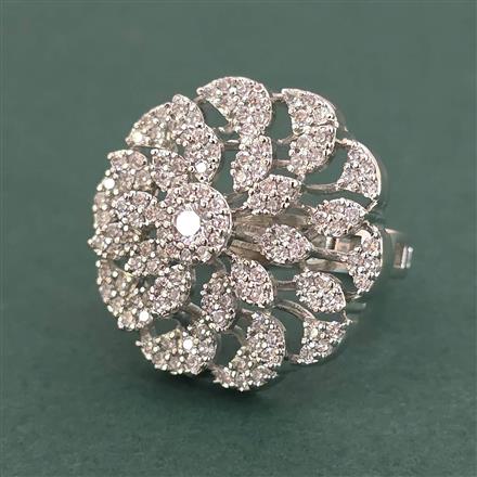 American Diamond Adjustable Ring with Rhodium Plating 2 Tone Plating Mehndi Plating