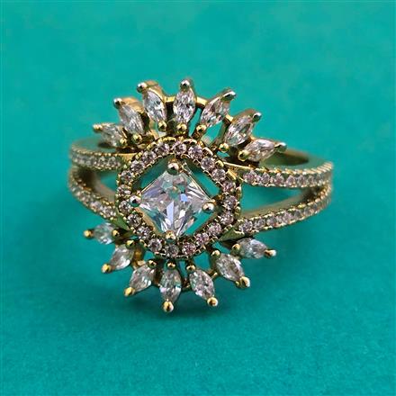 American Diamond Adjustable Ring with Mehndi Plating