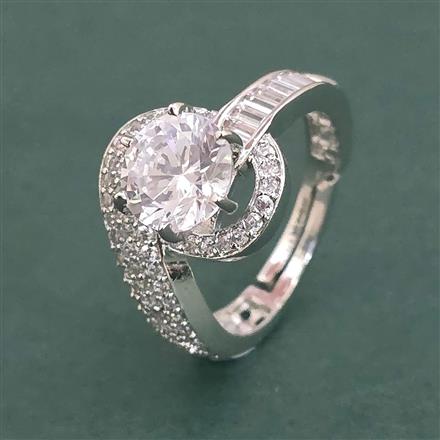 American Diamond Adjustable Ring with Rhodium Plating 2 Tone Plating Mehndi Plating
