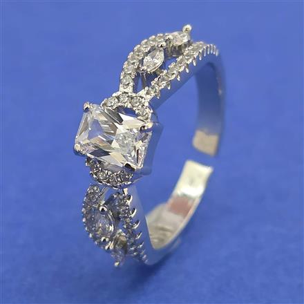 American Diamond Adjustable Ring with Rhodium Plating 2 Tone Plating Mehndi Plating