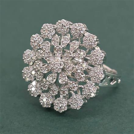 American Diamond Adjustable Ring with Rhodium Plating 2 Tone Plating Mehndi Plating