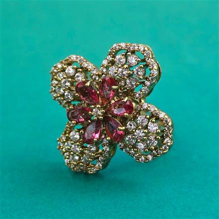 American Diamond Adjustable Ring with Mehndi Plating