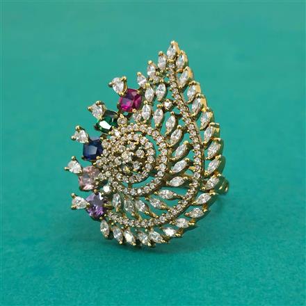 American Diamond Adjustable Ring with Mehndi Plating