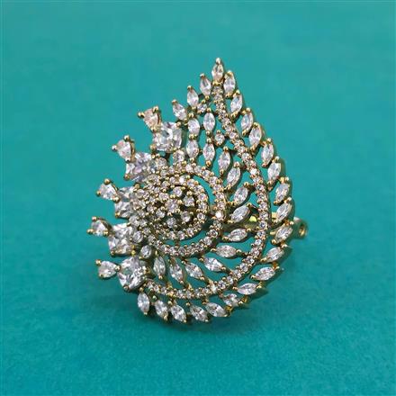 American Diamond Adjustable Ring with Mehndi Plating