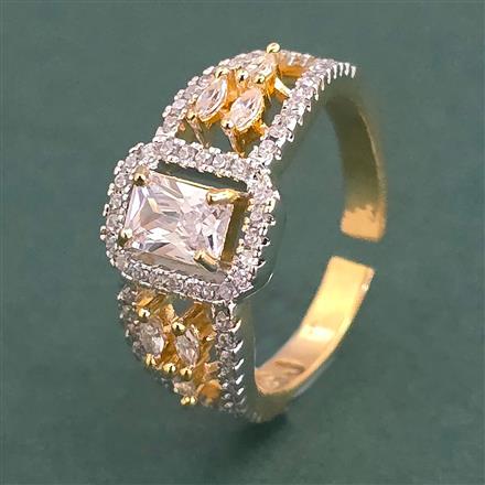 American Diamond Adjustable Ring with Rhodium Plating 2 Tone Plating Mehndi Plating