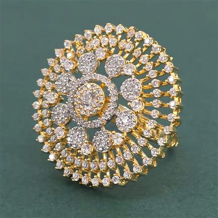 American Diamond Adjustable Ring with Rhodium Plating 2 Tone Plating Mehndi Plating