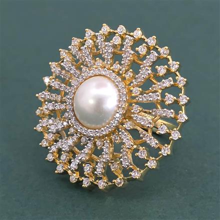 American Diamond Adjustable Ring with Rhodium Plating 2 Tone Plating Gold Plating