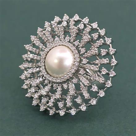 American Diamond Adjustable Ring with Rhodium Plating 2 Tone Plating Gold Plating