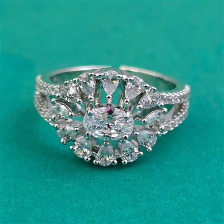 American Diamond Adjustable Ring with Rhodium Plating